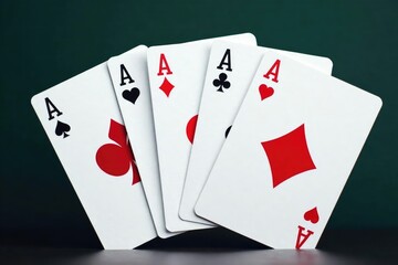 Obraz premium Four ace cards spread, showing distinct suits , lucky, heart, classic