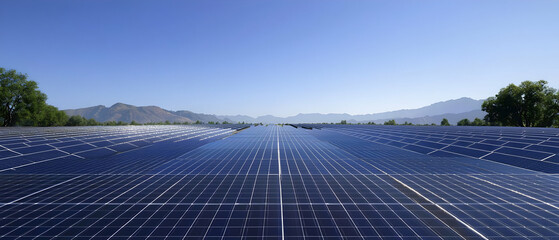 Solar Panels Field Under Clear Sky