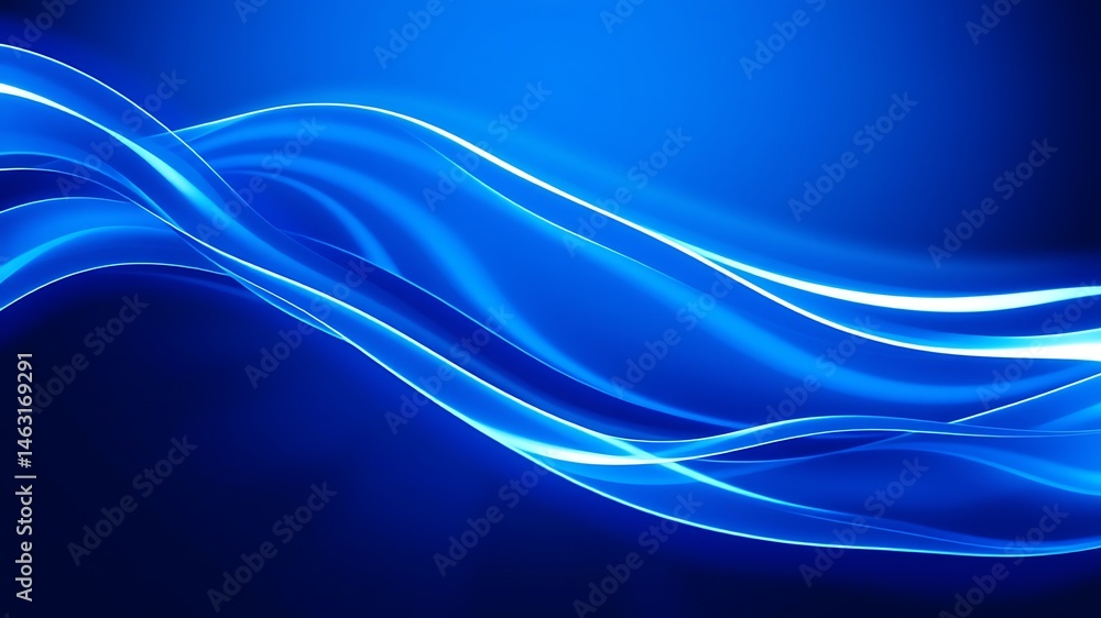 Poster abstract blue wavy lines forming dynamic fluid forms on a dark blue gradient background