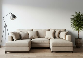 Sectional sofa with lamp and plant pot