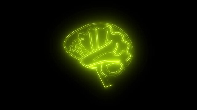 Brain red glowing neon ui ux icon. Glowing sign logo vector. Brai Transparent Blue Wireframe Rotating With Alpha Loop, screen display vital signs with statistical data for neurology department on moni