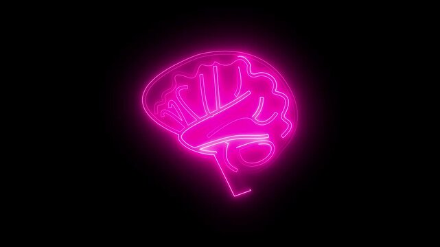 Brain red glowing neon ui ux icon. Glowing sign logo vector. Brai Transparent Blue Wireframe Rotating With Alpha Loop, screen display vital signs with statistical data for neurology department on moni