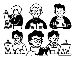 Engaging Cartoon Illustrations of Artists in Action and Creativity