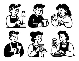 Black and White Doodle of People Engaging in Various Activities