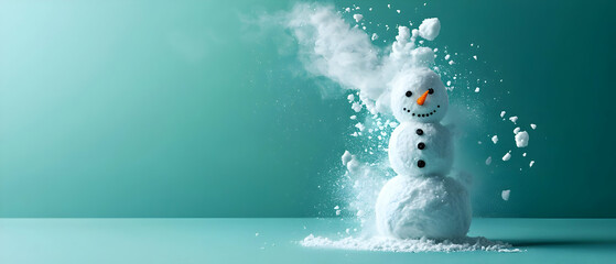 Exploding Snowman Against Teal Background