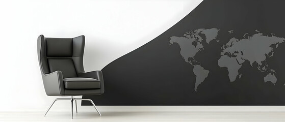 Modern Minimalist Design With Black Chair And World Map Wall Decor