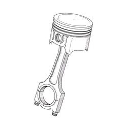 Hand Drawn Engine Piston Line Art on Isolated White Background