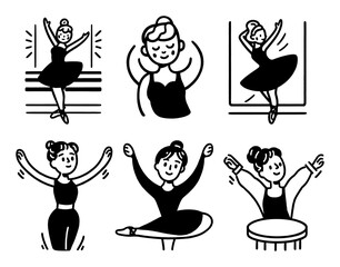 Playful Cartoon Doodles of Ballet Dancers in Various Poses
