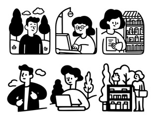 Engaging Cartoon Illustrations Featuring Diverse Characters Working