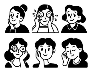 Playful Cartoon Doodles of People Enjoying Facial Treatments