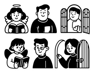 Charming Cartoon Doodles of People Reading and Enjoying Moments