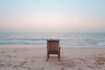 a chair sitting on a beach next to the ocean