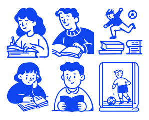 Playful Cartoon Doodles of Students Engaged in Various Activities