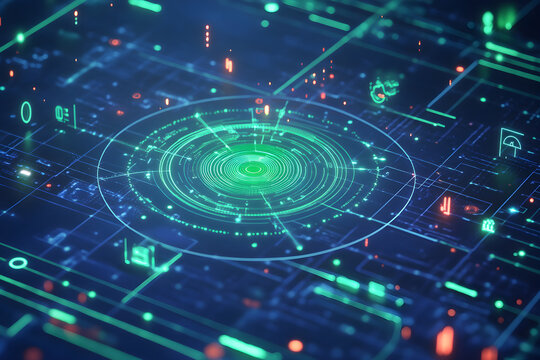 Digital Radar Interface Displaying Dynamic Target Tracking and Detection Visualization - Powered by Adobe