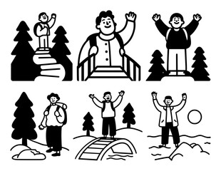 Cheerful Cartoon Characters Enjoying Nature Activities in Doodles