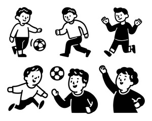 Playful Cartoon Doodles of Boys Playing Soccer in Various Poses