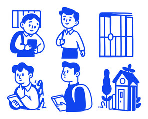 Cartoon Doodle Illustrations of Young Boys in Various Poses and Scenes