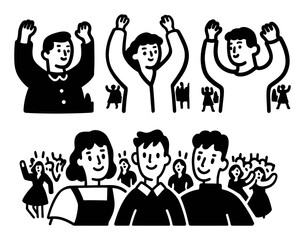 Whimsical Cartoon Doodle of Happy People Celebrating Together