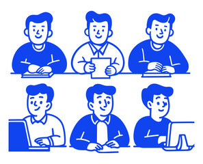 Cartoon Doodle of People Engaged in Different Office Activities