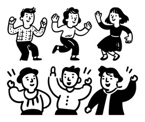 Playful Cartoon Characters Dancing in Doodle Style Graphics