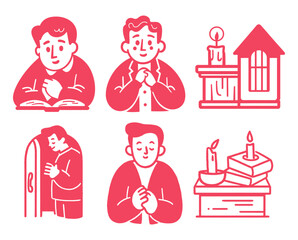 Religious Reflection Cartoon Collection with People and Objects