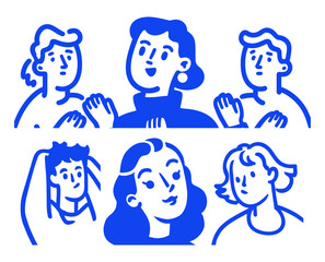Engaging Blue Cartoon Characters in Various Expressions and Poses