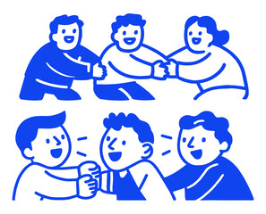 Playful Cartoon Characters Engaging in a Fun Tug-of-War Game
