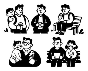 Charming Cartoon Doodles of People Enjoying Ice Cream Moments