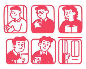 Fototapeta premium Colorful Cartoon Doodle Depicting People in Various Situations