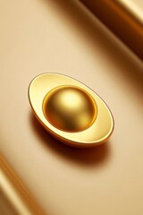 there is a gold egg on a plate on a table