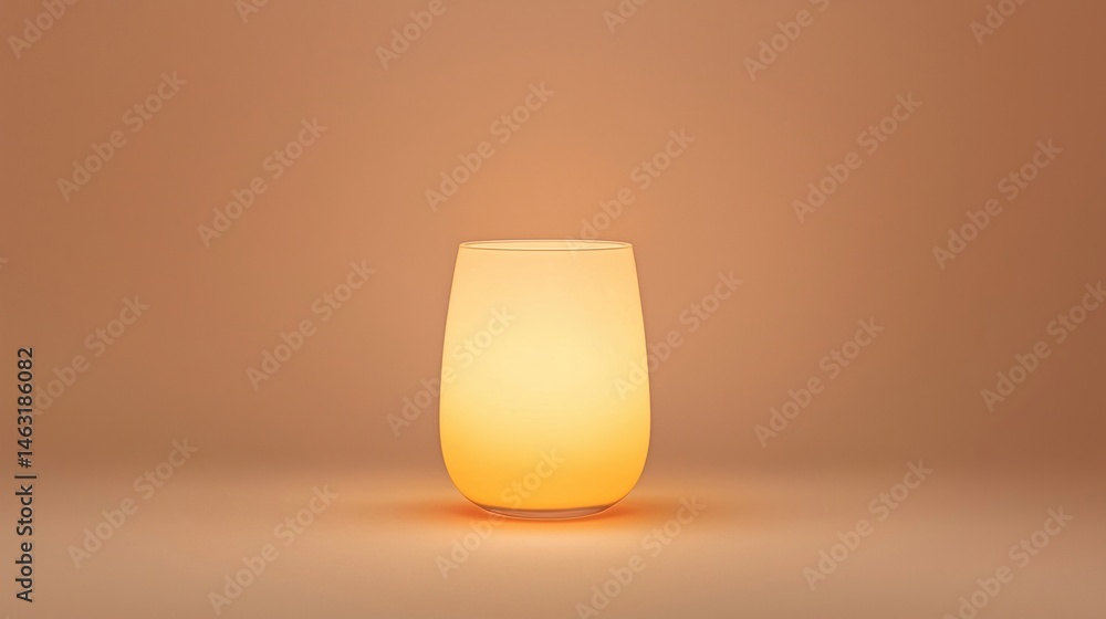 Poster minimalist glowing lamp with a warm, soft orange light on a matching background, creating a calm and