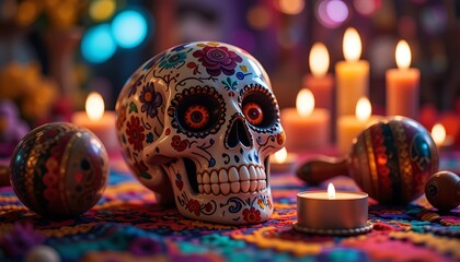 Day of the Dead Celebration with Skull and Candles