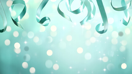 Pastel birthday celebration with confetti and balloons fun party background mint green colors festive atmosphere