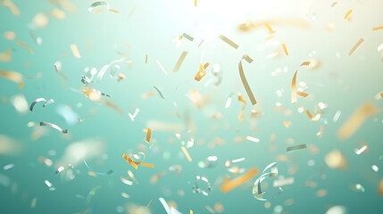 Festive birthday celebration with pastel balloons and confetti party background joyful environment mint green aesthetic