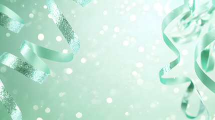 Pastel birthday celebration with confetti and balloons mint green party background festive environment joyful concept