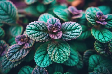 Naklejka premium Close-up of Emerald Green Plectranthus Verticillatus Leaves A Study in Textures and Hues