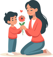 Mother's Day: Son Giving Flowers to Mom