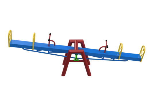 Colorful Teeter-Totter for Children's Play Area Fun and Interactive Seesaw for Multiple Children Outdoor Playground Equipment: Four-Seat Seesaw Blue and Red Cheerful on a Transparent Background PNG