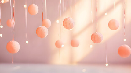 Pastel birthday celebration with balloons and confetti party background soft lighting joyful atmosphere