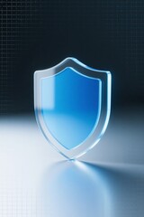 there is a glass shield with a blue background