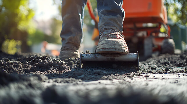 Construction Worker Using Soil Compactor