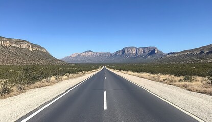 Straight Highway Through Desert Mountains