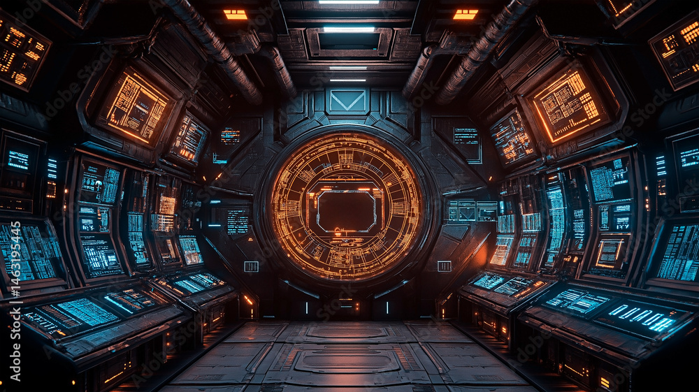 Poster vanguard console: a captivating glimpse into a high-tech console room, exuding an aura of futuristic