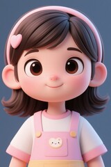 a close up of a cartoon girl with a pink dress and a pink headband