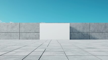Fototapeta premium Modern Concrete Wall and Empty Space Under Clear Blue Sky with Minimalist Design Elements for Architectural Use