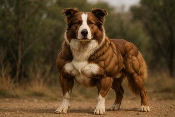 Muscular border collie standing on a dirt road: strong dog concept
