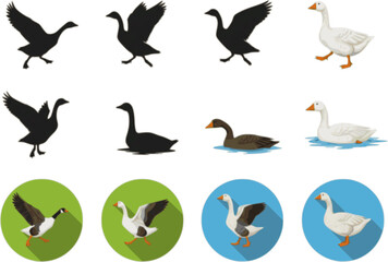 set of goose vector illustration flat style black silhouette
