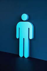 there is a blue man standing in a dark room