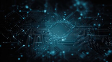 Abstract digital circuit design with glowing elements, representing technology and data flow.