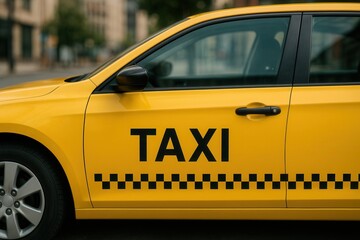 Yellow taxi cab waiting for passengers in city street